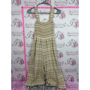 OAK + FORT Beige and Cream Striped Smocked Wide-Leg Jumpsuit